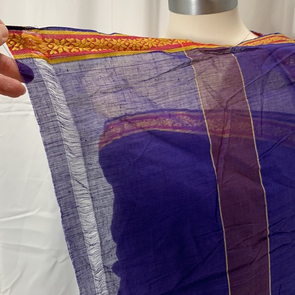 Indian Saree deep purple with gold & red trim, authentic cloth 1970’s vintage - Picture 3 of 4
